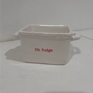 Mud Pie White Ceramic Dish with Red Text